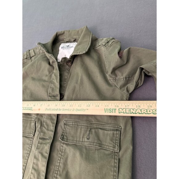 Hollister Olive Green Stretch Cropped Military Jacket Small With Buttoned Pocket - Picture 7 of 8